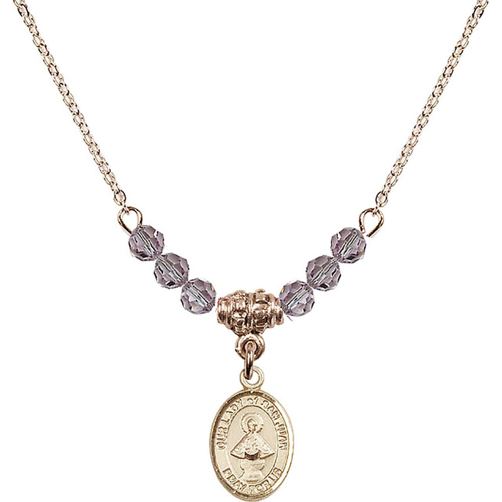 14kt Gold Filled Our Lady of San Juan Birthstone Necklace with Light Amethyst Beads - 9263