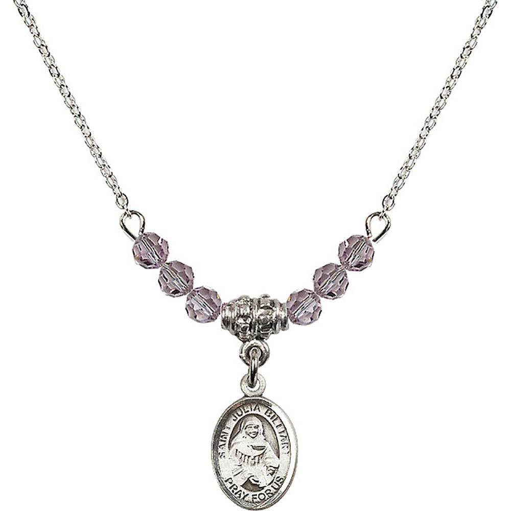 Sterling Silver Saint Julia Billiart Birthstone Necklace with Light Amethyst Beads - 9267