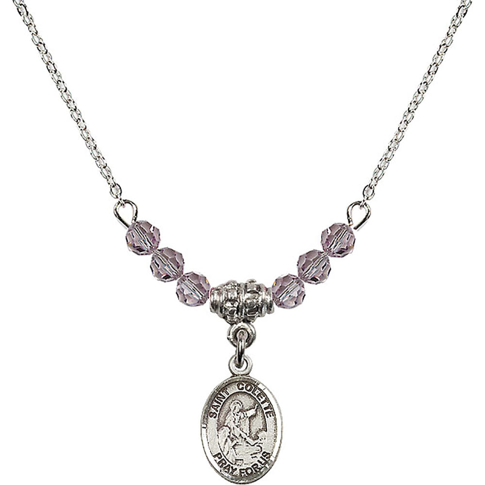 Sterling Silver Saint Colette Birthstone Necklace with Light Amethyst Beads - 9268