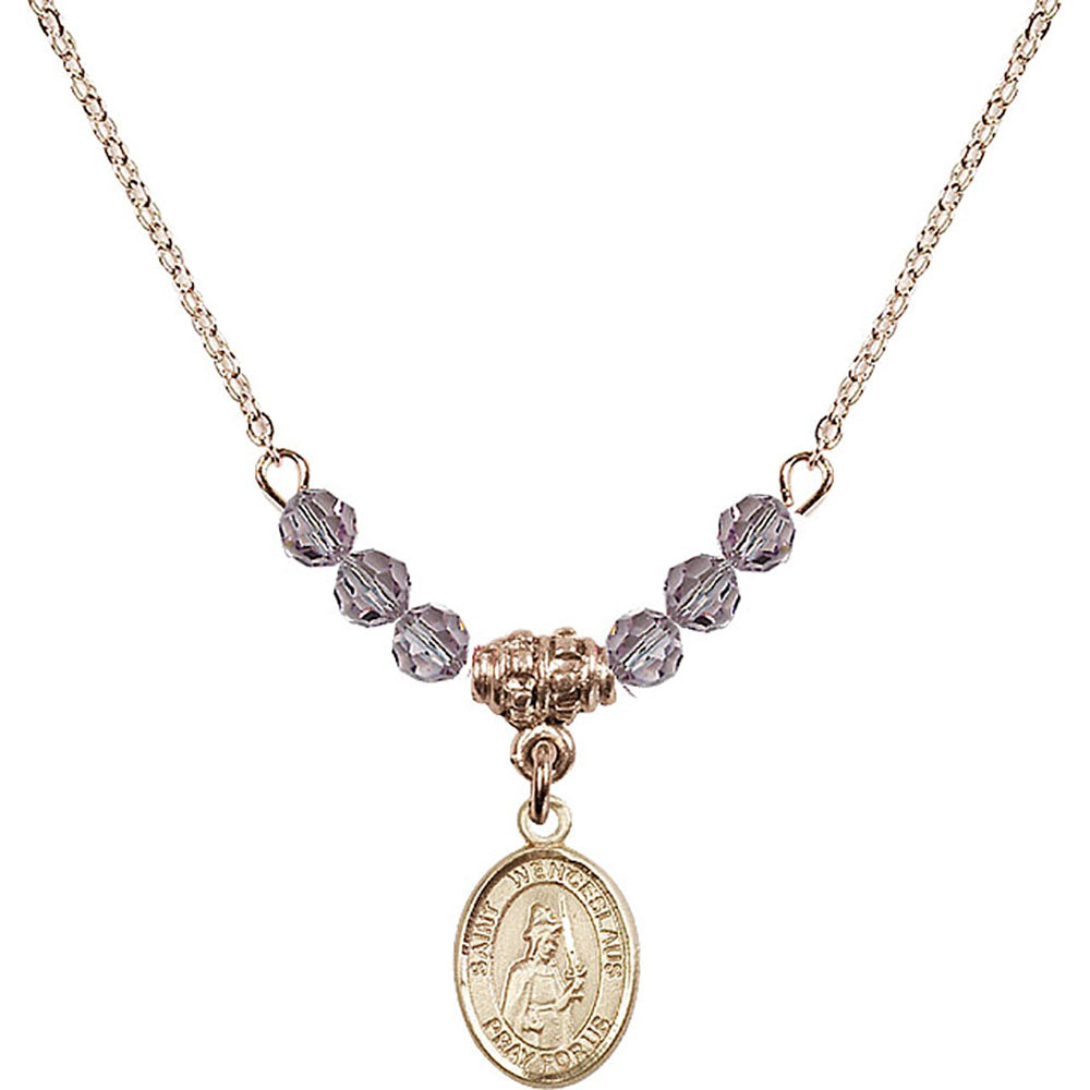 14kt Gold Filled Saint Wenceslaus Birthstone Necklace with Light Amethyst Beads - 9273
