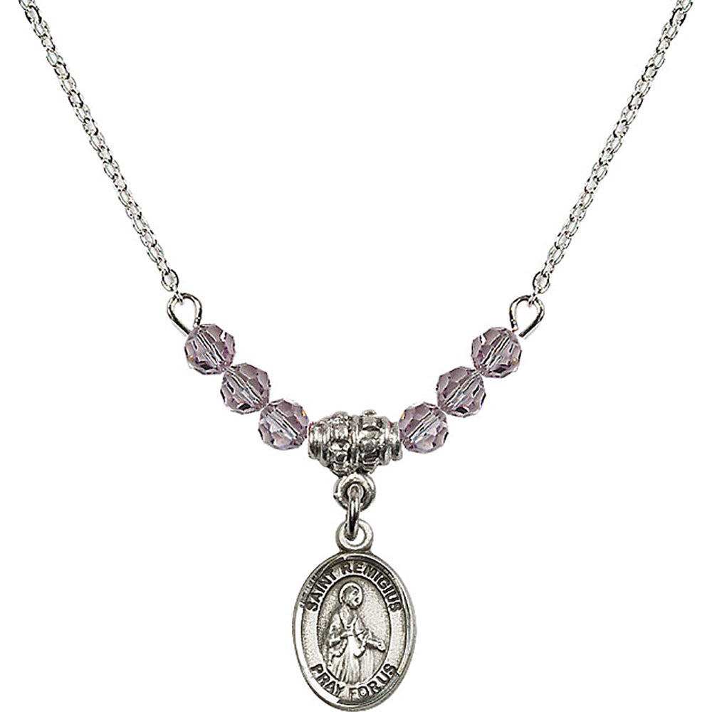 Sterling Silver Saint Remigius of Reims Birthstone Necklace with Light Amethyst Beads - 9274
