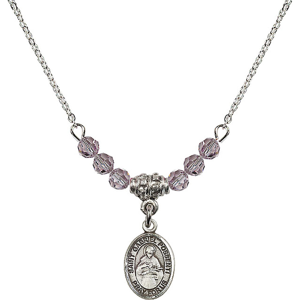Sterling Silver Saint Gabriel Possenti Birthstone Necklace with Light Amethyst Beads - 9279