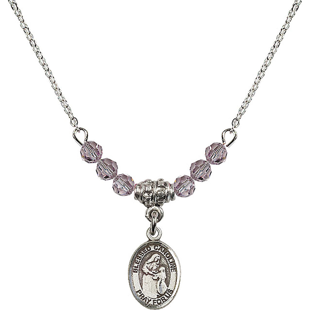 Sterling Silver Blessed Caroline Gerhardinger Birthstone Necklace with Light Amethyst Beads - 9281
