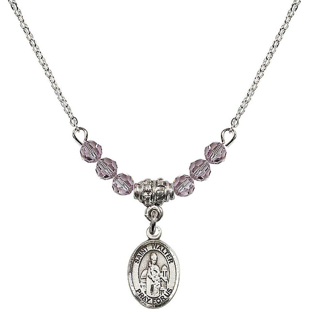 Sterling Silver Saint Walter of Pontoise Birthstone Necklace with Light Amethyst Beads - 9285