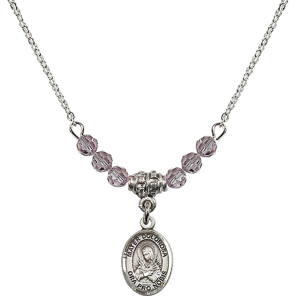 Sterling Silver Mater Dolorosa Birthstone Necklace with Light Amethyst Beads - 9290