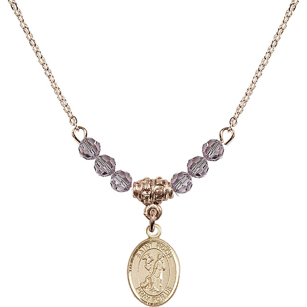 14kt Gold Filled Saint Roch Birthstone Necklace with Light Amethyst Beads - 9310