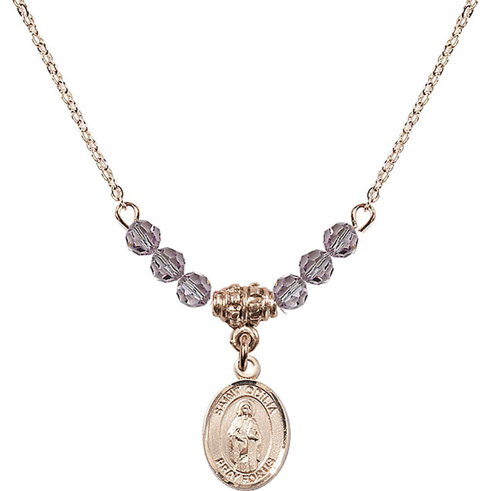14kt Gold Filled Saint Odilia Birthstone Necklace with Light Amethyst Beads - 9319