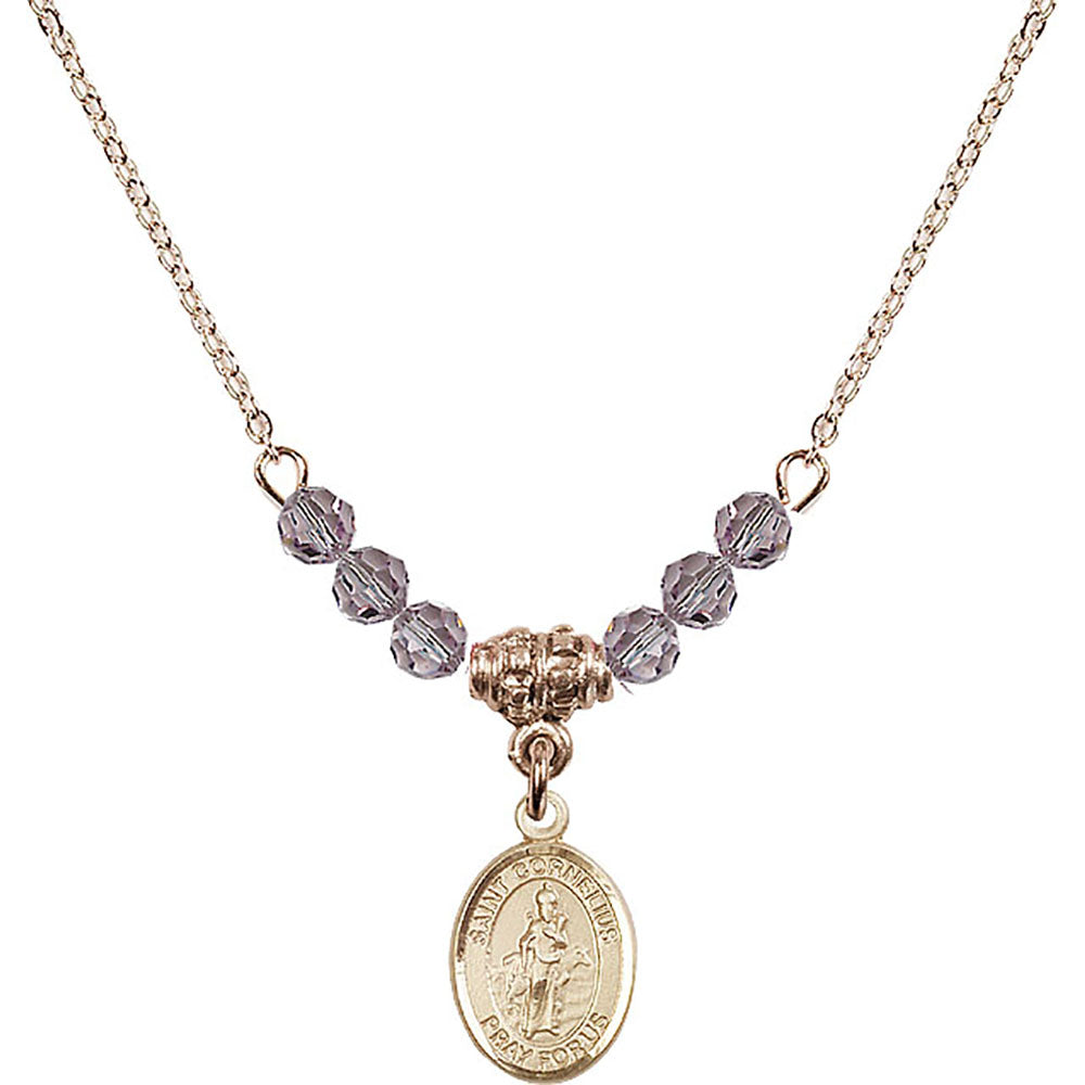 14kt Gold Filled Saint Cornelius Birthstone Necklace with Light Amethyst Beads - 9325