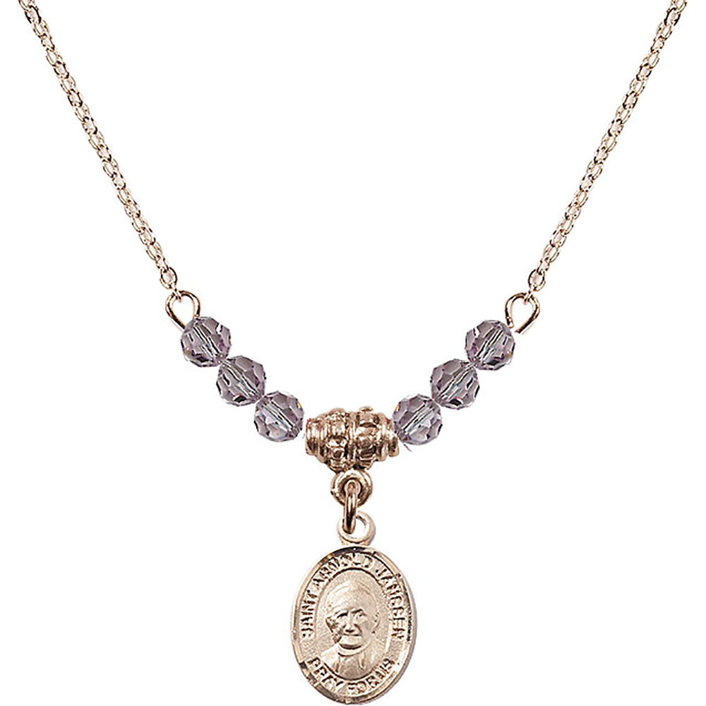 14kt Gold Filled Saint Arnold Janssen Birthstone Necklace with Light Amethyst Beads - 9328