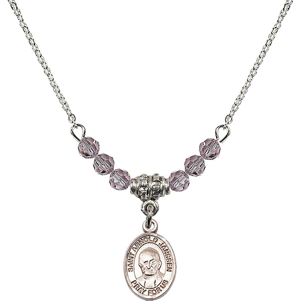 Sterling Silver Saint Arnold Janssen Birthstone Necklace with Light Amethyst Beads - 9328