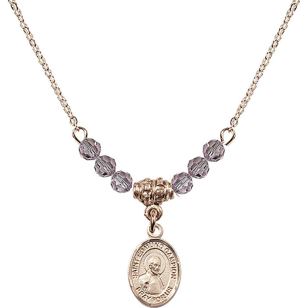 14kt Gold Filled Saint Edmund Campion Birthstone Necklace with Light Amethyst Beads - 9333