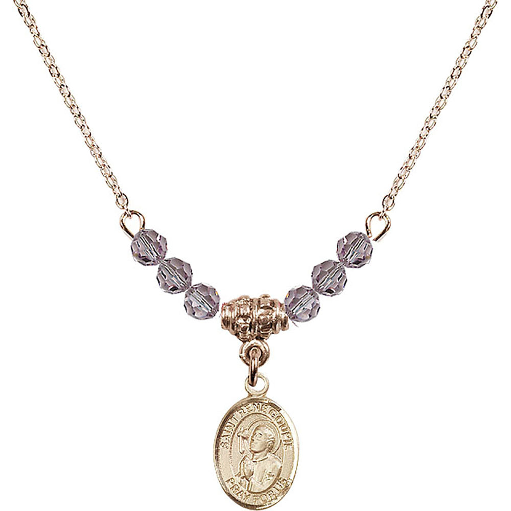 14kt Gold Filled Saint Rene Goupil Birthstone Necklace with Light Amethyst Beads - 9334