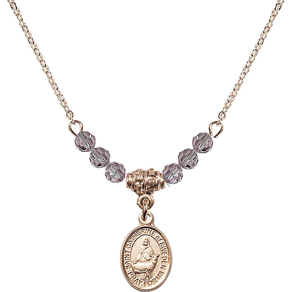 14kt Gold Filled Saint Catherine of Sweden Birthstone Necklace with Light Amethyst Beads - 9336