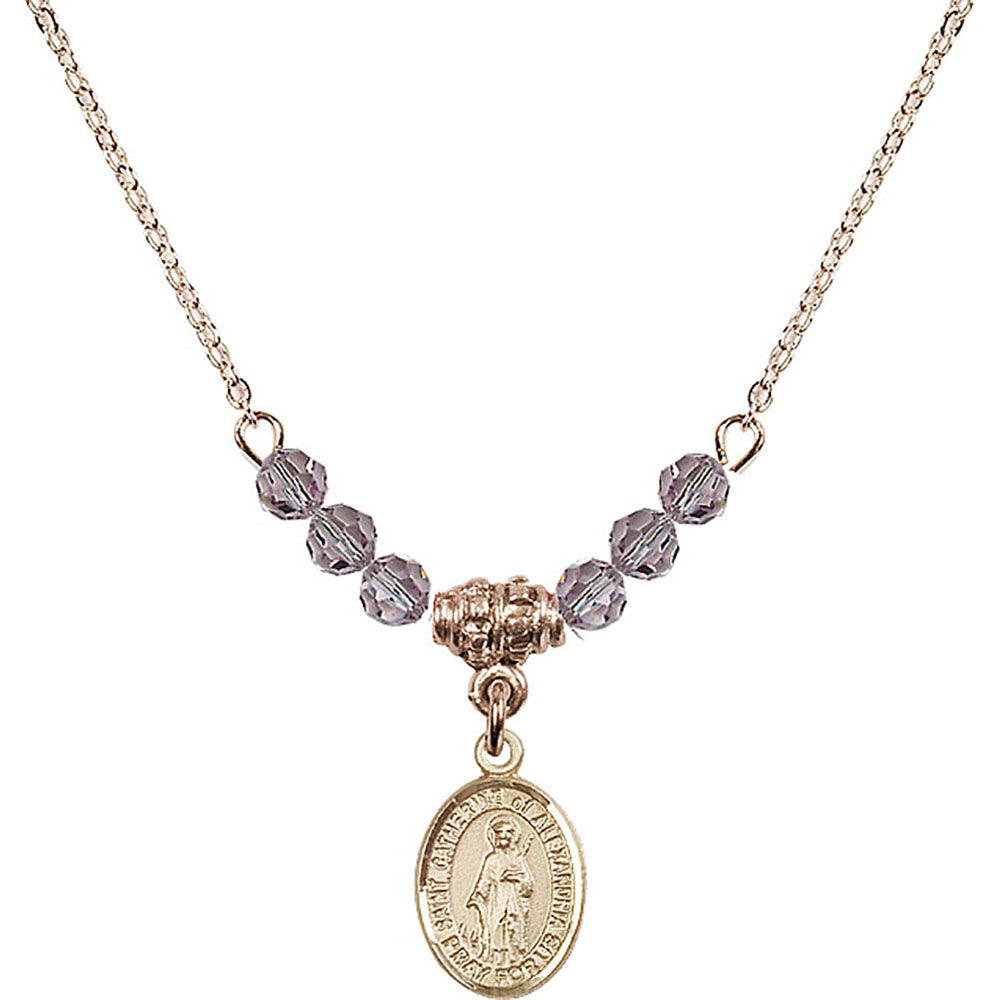 14kt Gold Filled Saint Catherine of Alexandria Birthstone Necklace with Light Amethyst Beads - 9343