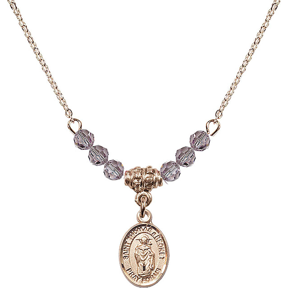 14kt Gold Filled Saint Thomas A Becket Birthstone Necklace with Light Amethyst Beads - 9344