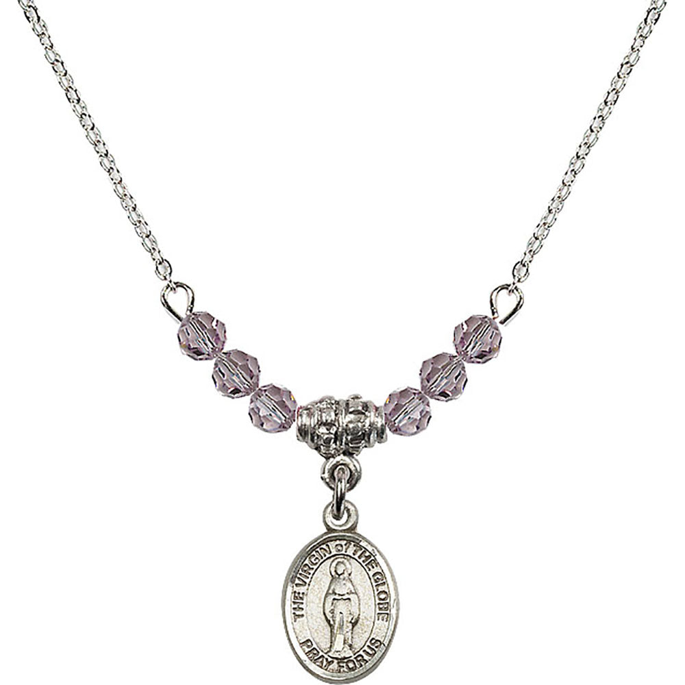 Sterling Silver Virgin of the Globe Birthstone Necklace with Light Amethyst Beads - 9345
