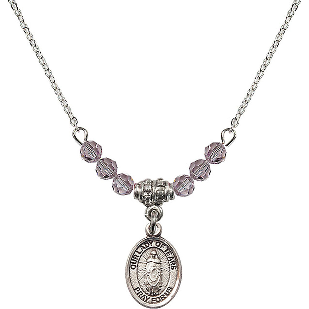 Sterling Silver Our Lady of Tears Birthstone Necklace with Light Amethyst Beads - 9346