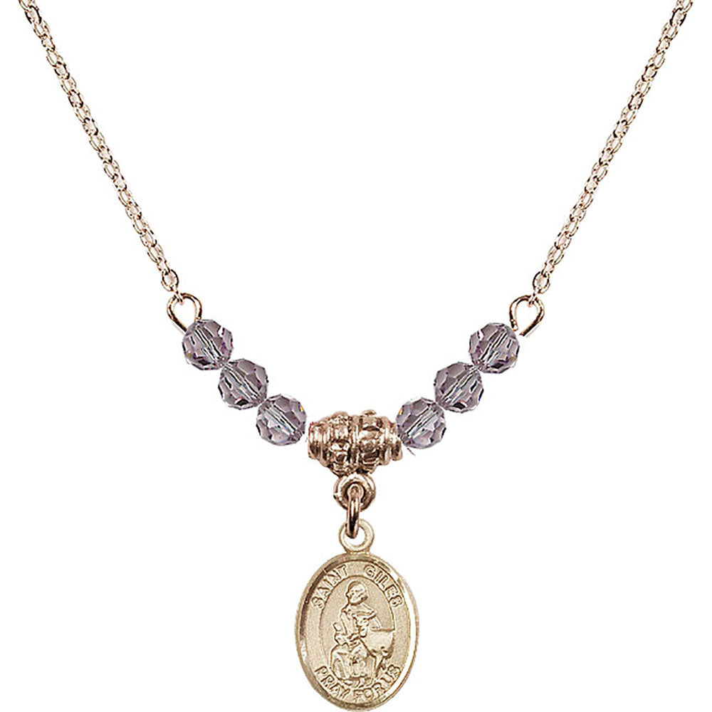 14kt Gold Filled Saint Giles Birthstone Necklace with Light Amethyst Beads - 9349