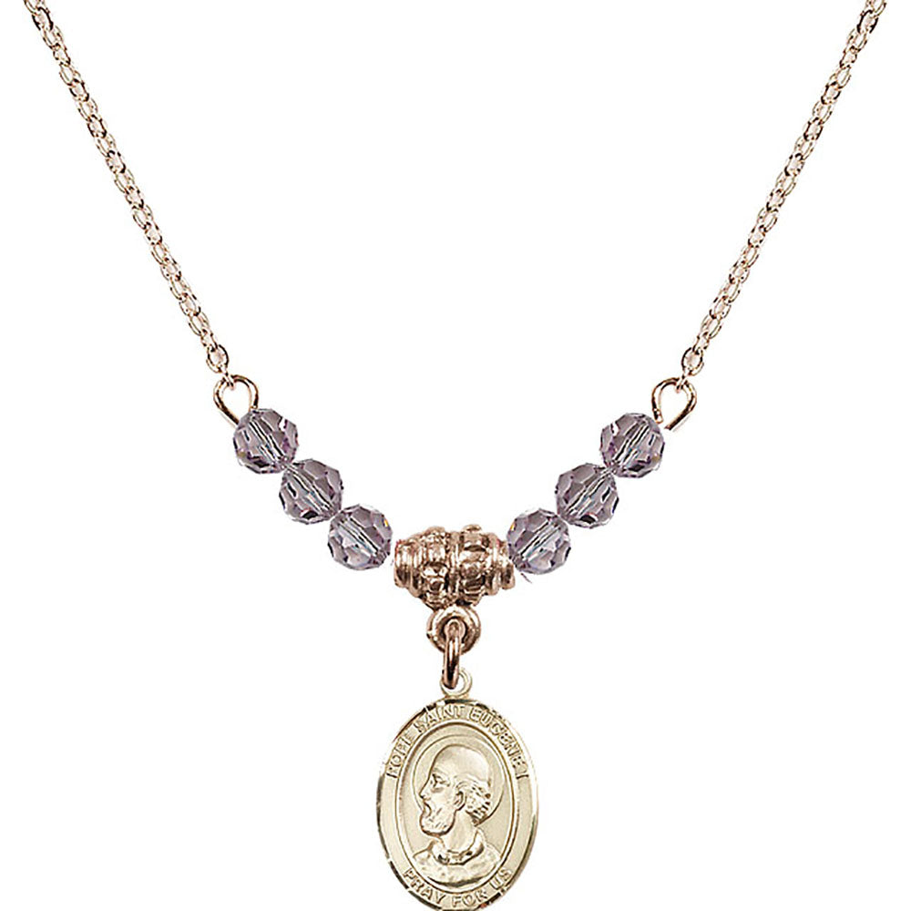14kt Gold Filled Pope Saint Eugene I Birthstone Necklace with Light Amethyst Beads - 9352