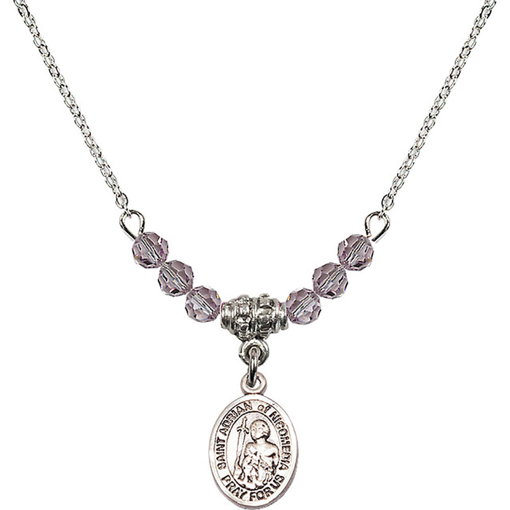 Sterling Silver Saint Adrian of Nicomedia Birthstone Necklace with Light Amethyst Beads - 9353
