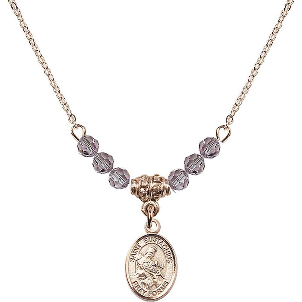 14kt Gold Filled Saint Eustachius Birthstone Necklace with Light Amethyst Beads - 9356