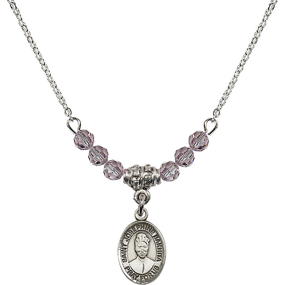 Sterling Silver Saint Josephine Bakhita Birthstone Necklace with Light Amethyst Beads - 9360