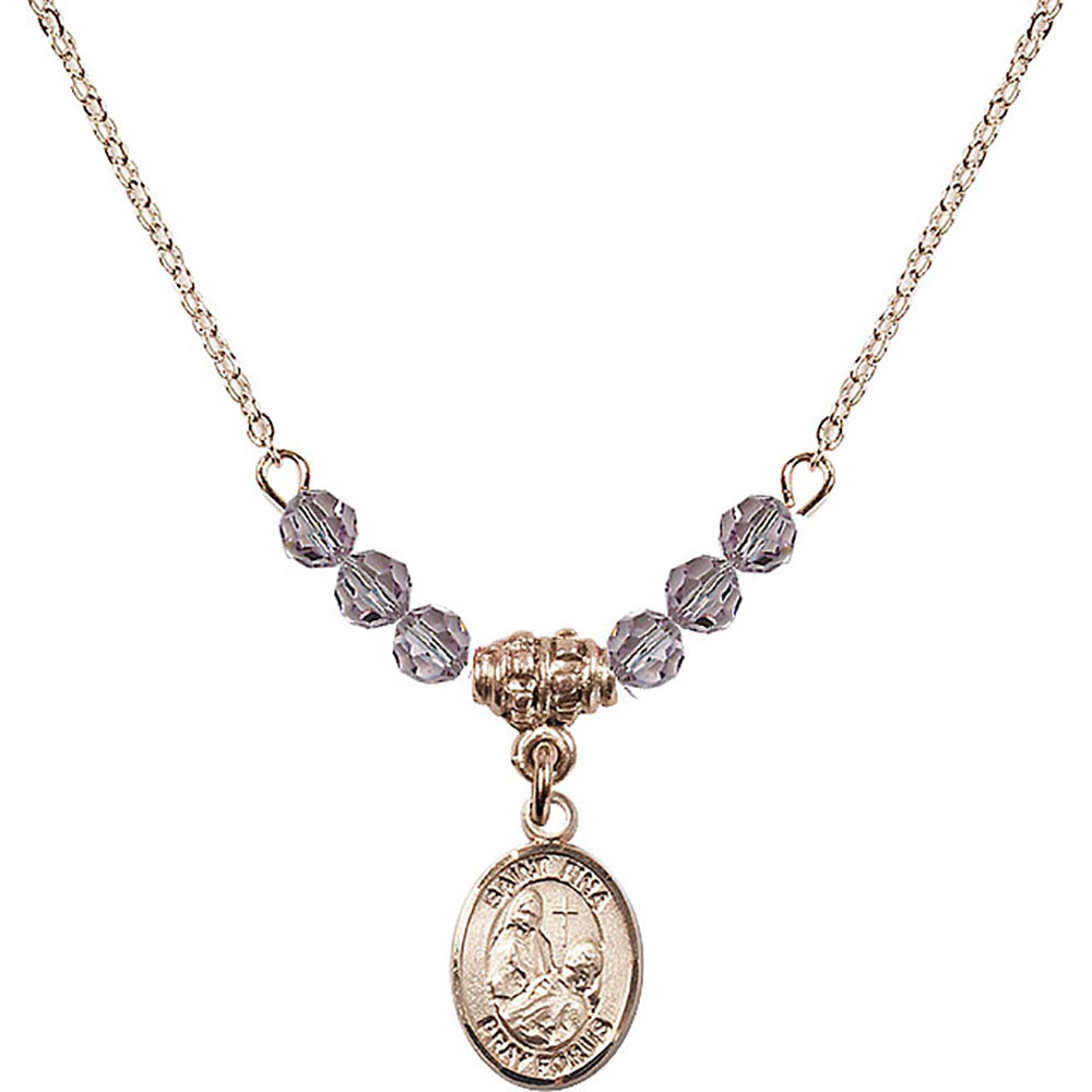 14kt Gold Filled Saint Fina Birthstone Necklace with Light Amethyst Beads - 9364