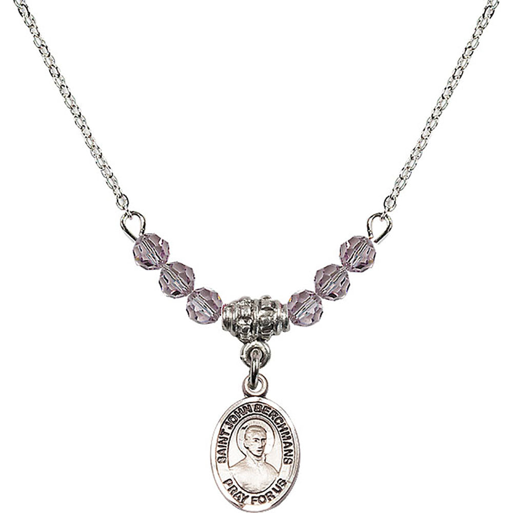 Sterling Silver Saint John Berchmans Birthstone Necklace with Light Amethyst Beads - 9370