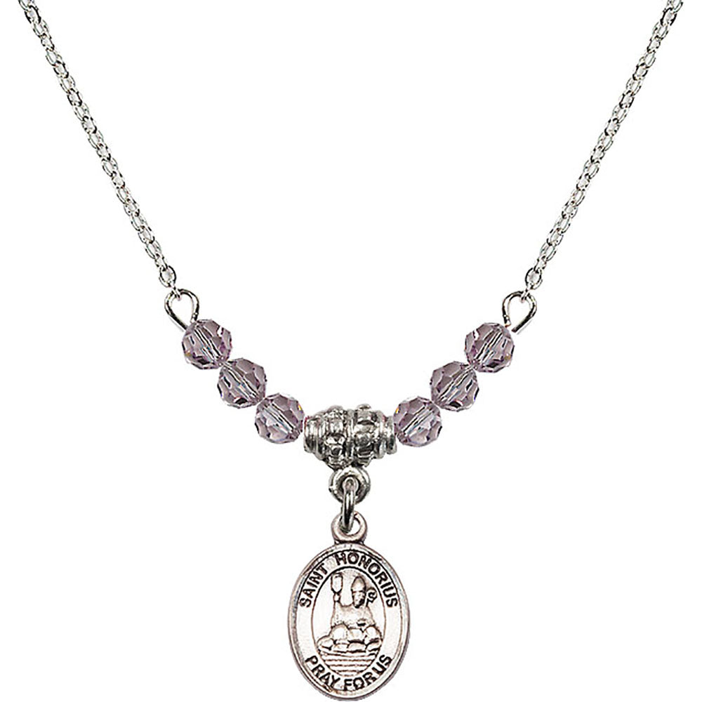Sterling Silver Saint Honorius of Amiens Birthstone Necklace with Light Amethyst Beads - 9376