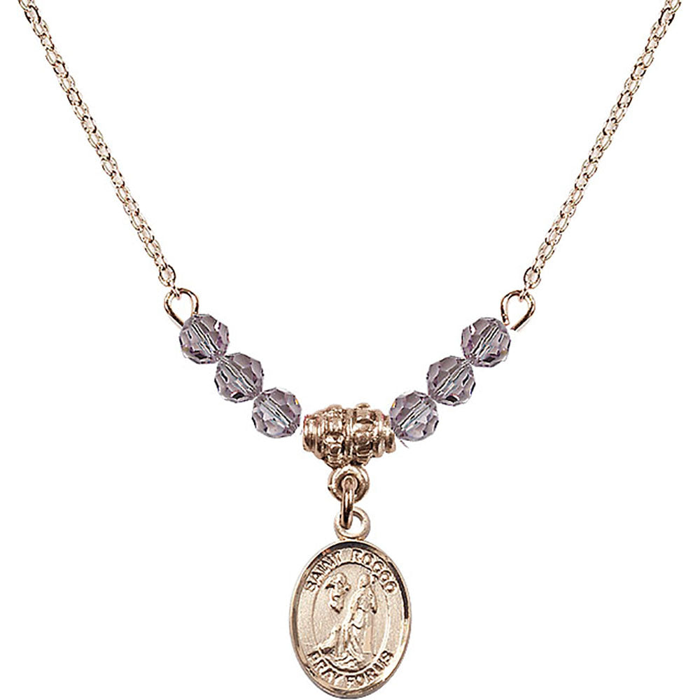 14kt Gold Filled Saint Rocco Birthstone Necklace with Light Amethyst Beads - 9377