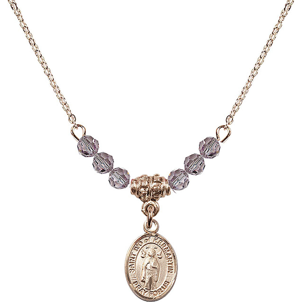 14kt Gold Filled Saint Ivo of Kelmartin Birthstone Necklace with Light Amethyst Beads - 9384