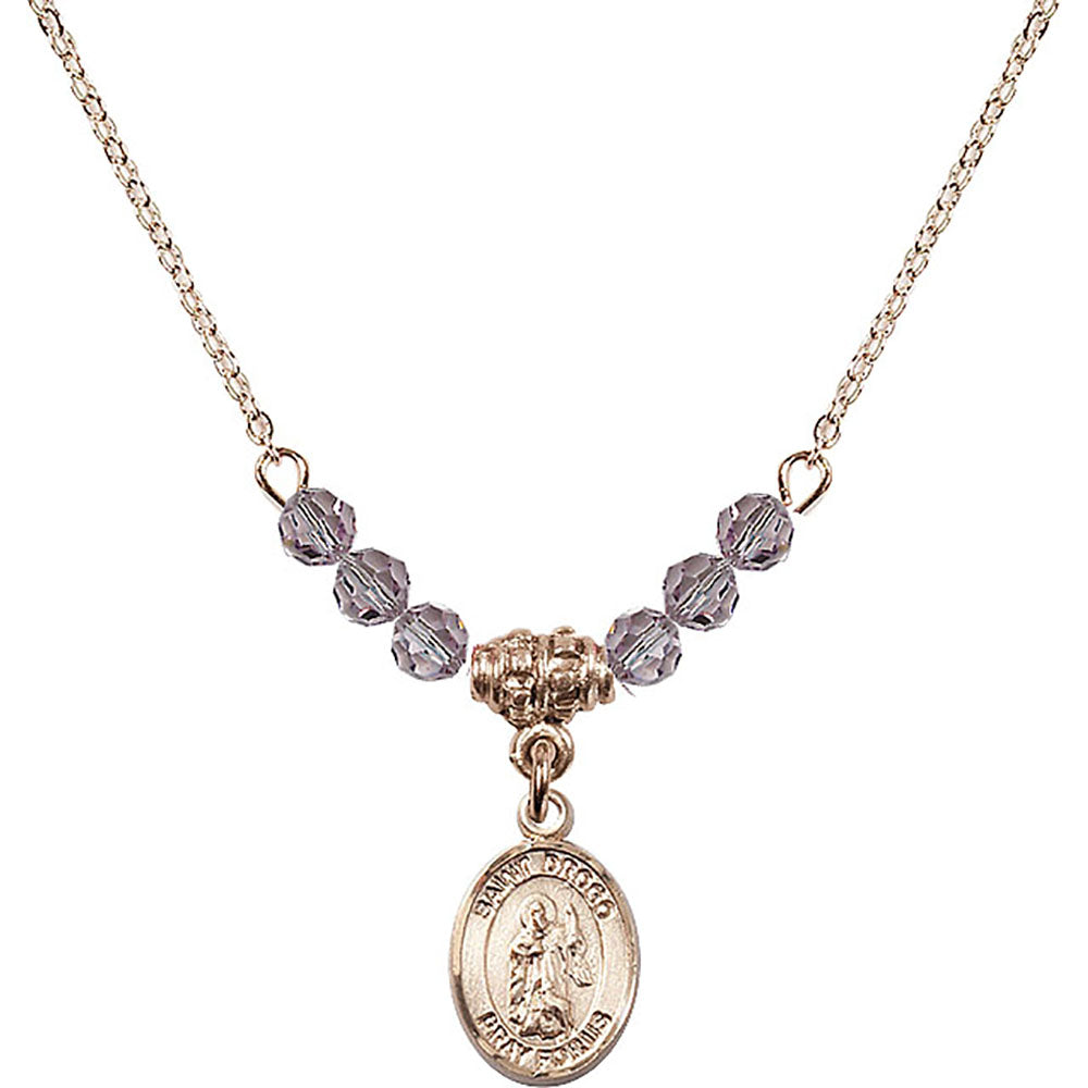 14kt Gold Filled Saint Drogo Birthstone Necklace with Light Amethyst Beads - 9386