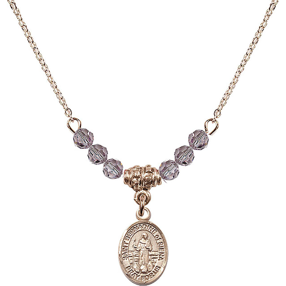 14kt Gold Filled Saint Bernadine of Sienna Birthstone Necklace with Light Amethyst Beads - 9387