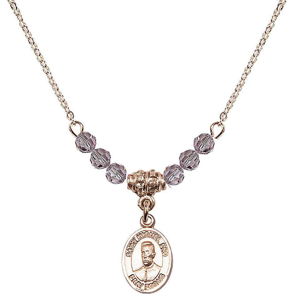 14kt Gold Filled Blessed Miguel Pro Birthstone Necklace with Light Amethyst Beads - 9389