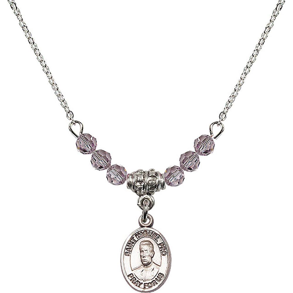 Sterling Silver Blessed Miguel Pro Birthstone Necklace with Light Amethyst Beads - 9389