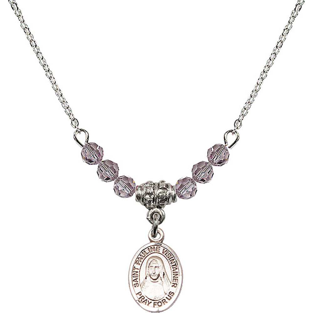 Sterling Silver Saint Pauline Visintainer Birthstone Necklace with Light Amethyst Beads - 9391