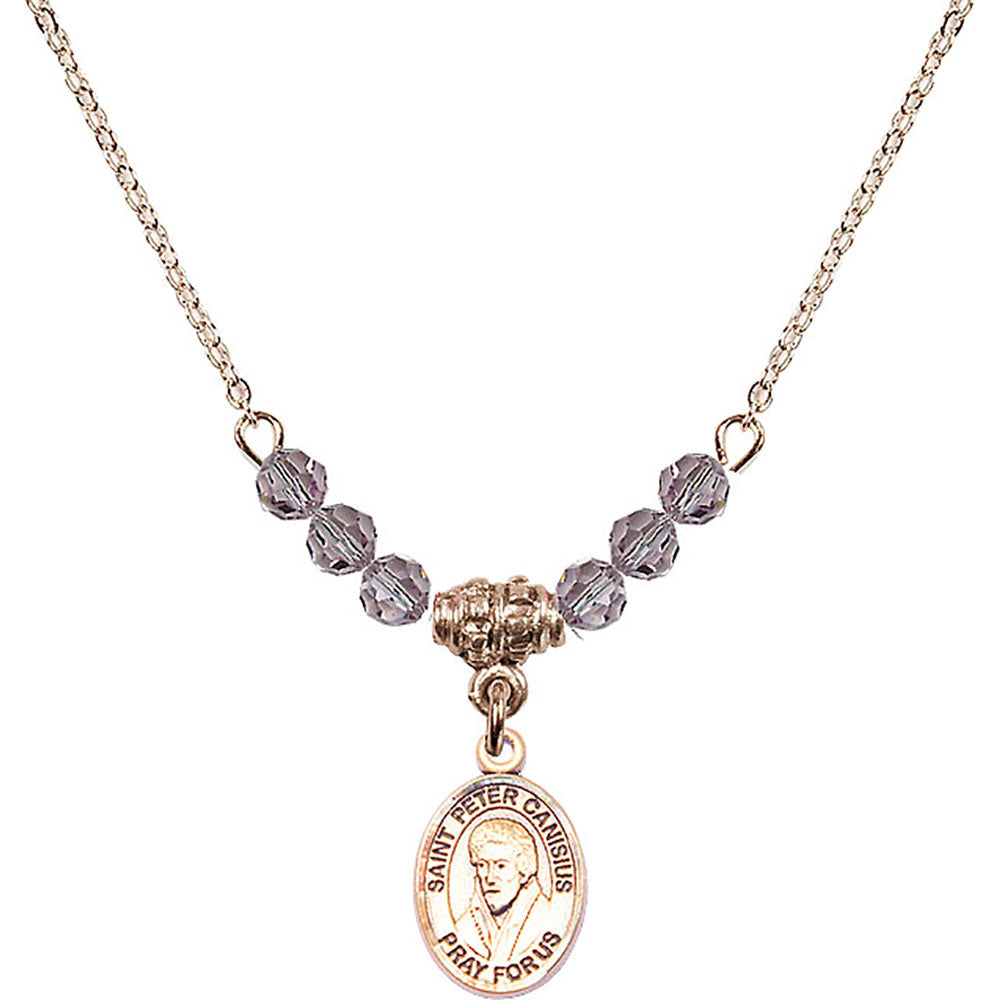 14kt Gold Filled Saint Peter Canisius Birthstone Necklace with Light Amethyst Beads - 9393