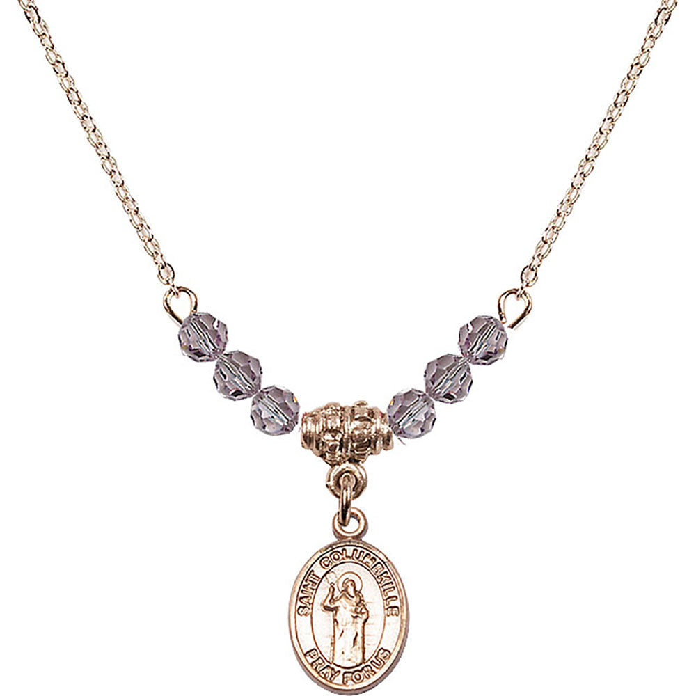 14kt Gold Filled Saint Columbkille Birthstone Necklace with Light Amethyst Beads - 9399