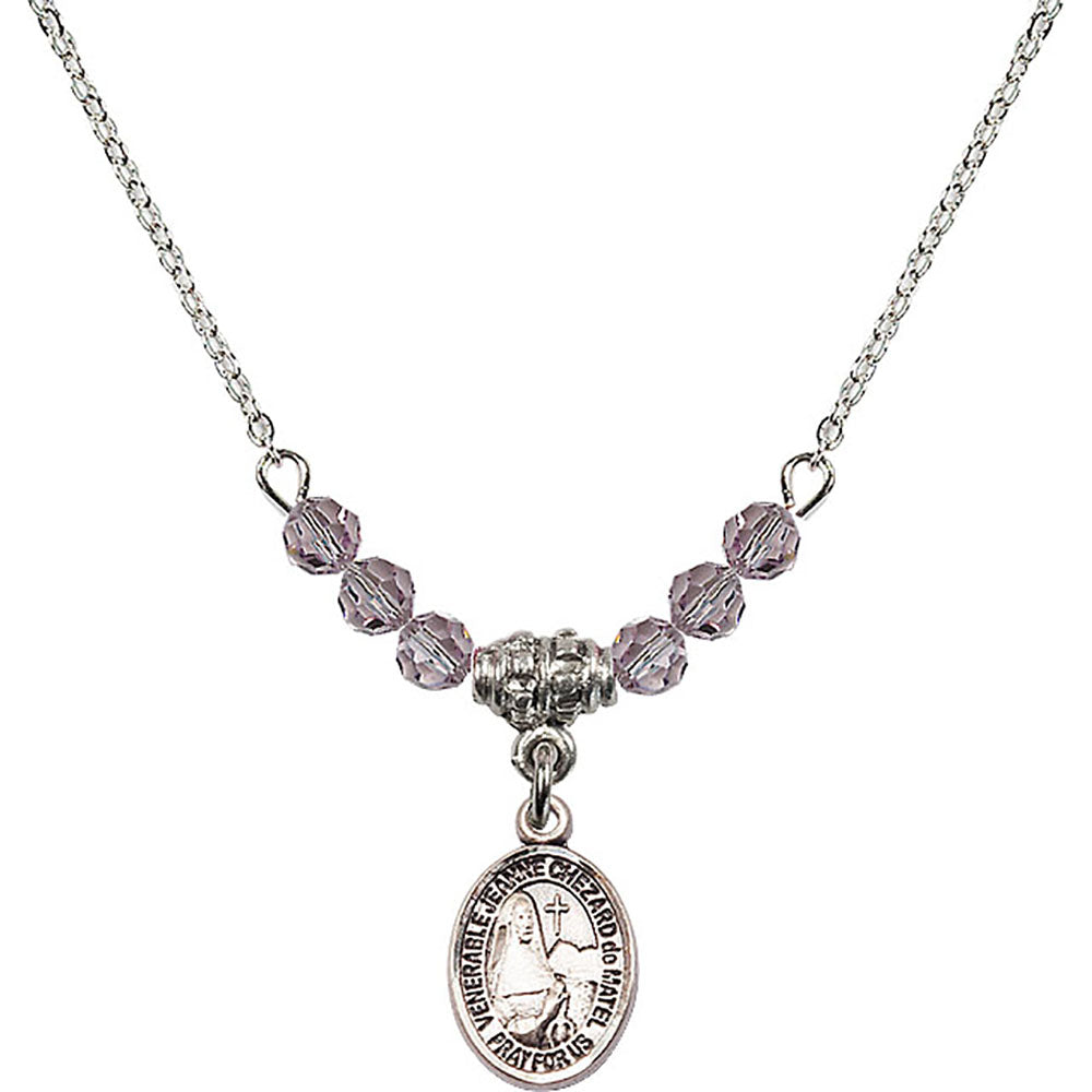 Sterling Silver Saint Jeanne Chezard de Matel Birthstone Necklace with Light Amethyst Beads - 9401