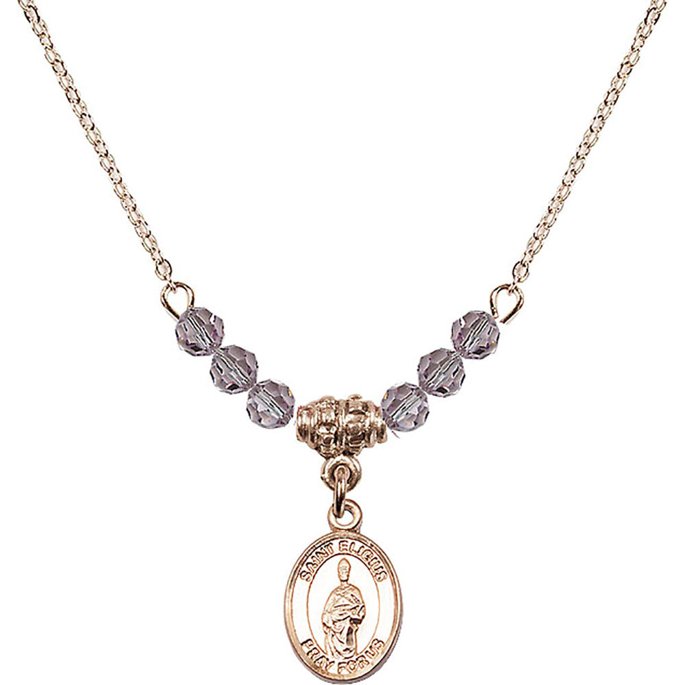 14kt Gold Filled Saint Eligius Birthstone Necklace with Light Amethyst Beads - 9402