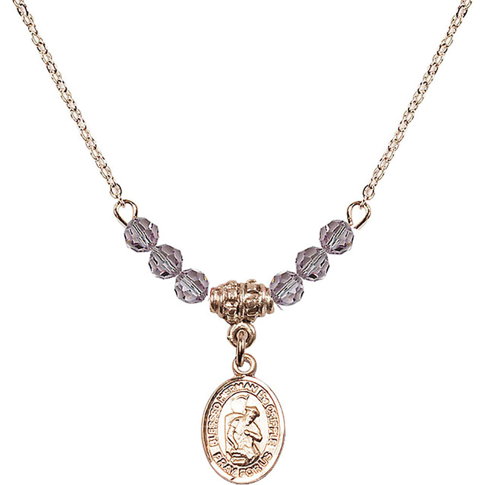 14kt Gold Filled Blessed Herman the Cripple Birthstone Necklace with Light Amethyst Beads - 9403