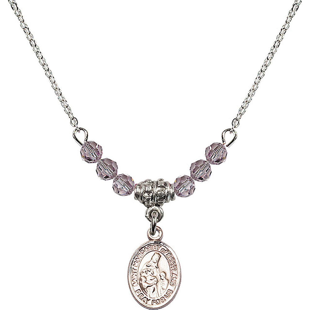 Sterling Silver Saint Margaret of Scotland Birthstone Necklace with Light Amethyst Beads - 9407