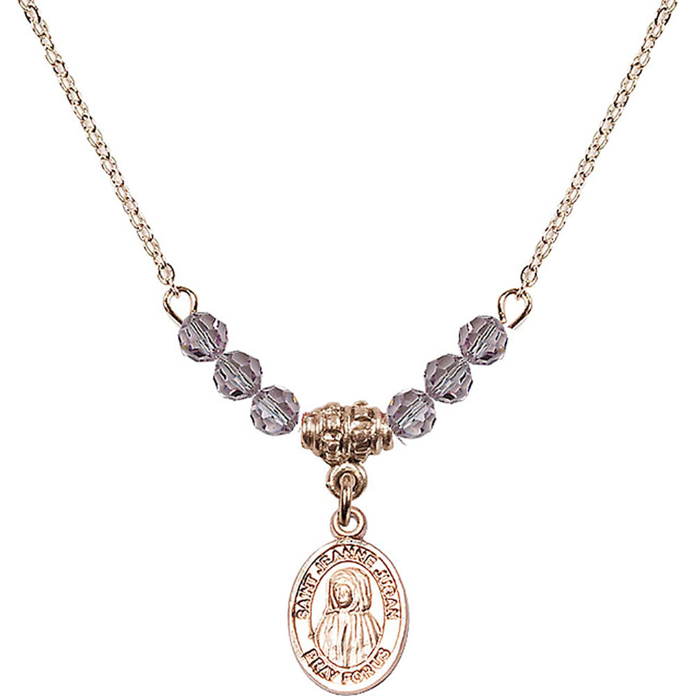 14kt Gold Filled Saint Jeanne Jugan Birthstone Necklace with Light Amethyst Beads - 9409