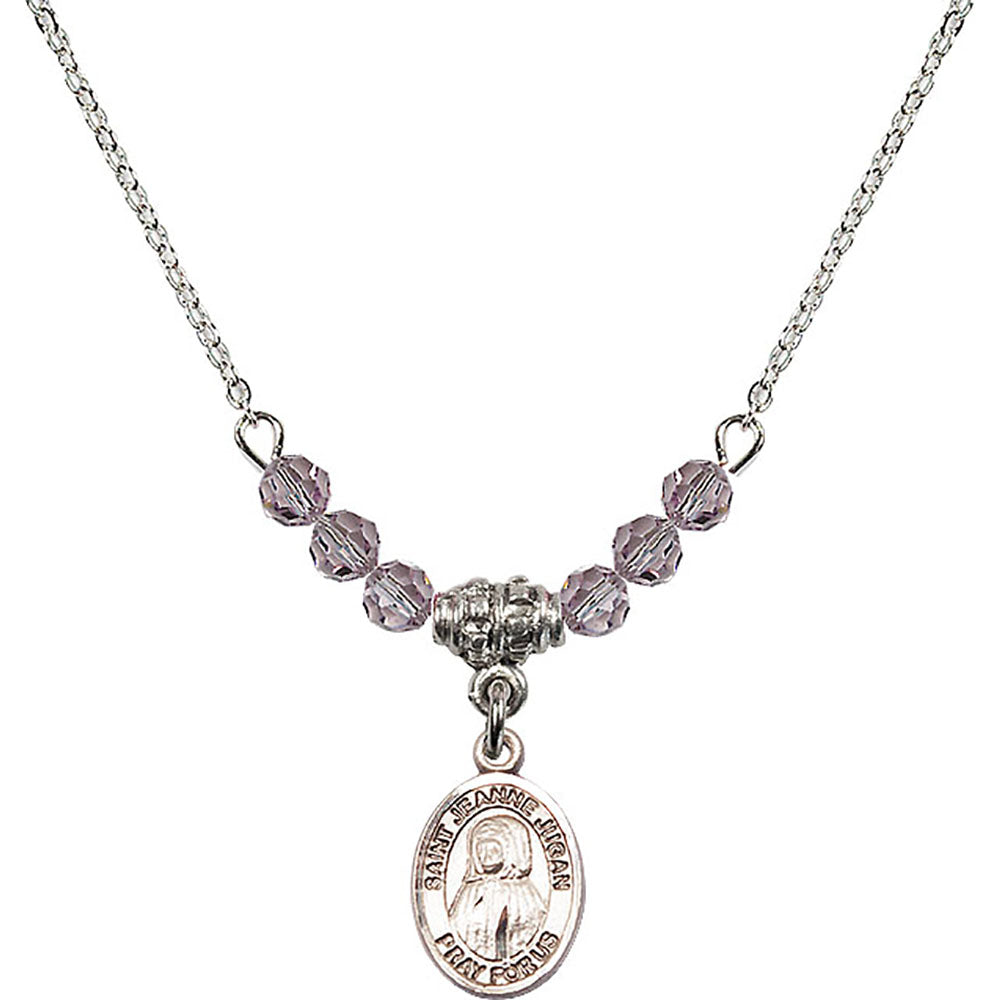 Sterling Silver Saint Jeanne Jugan Birthstone Necklace with Light Amethyst Beads - 9409