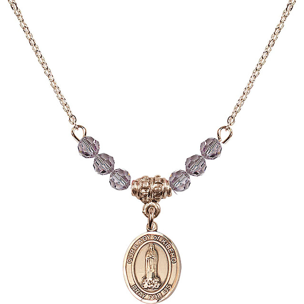 14kt Gold Filled Our Lady of Kibeho Birthstone Necklace with Light Amethyst Beads - 9414