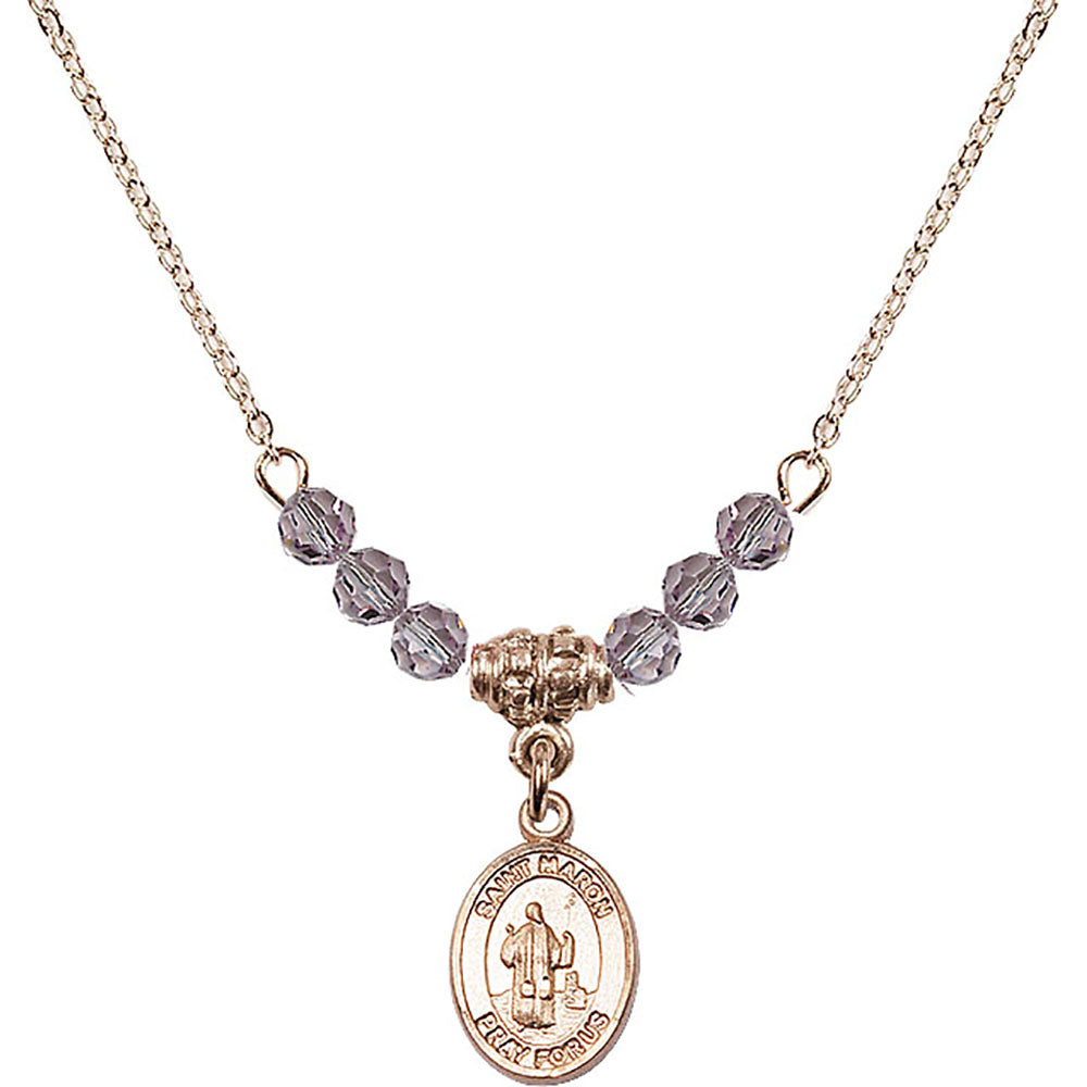 14kt Gold Filled Saint Maron Birthstone Necklace with Light Amethyst Beads - 9417