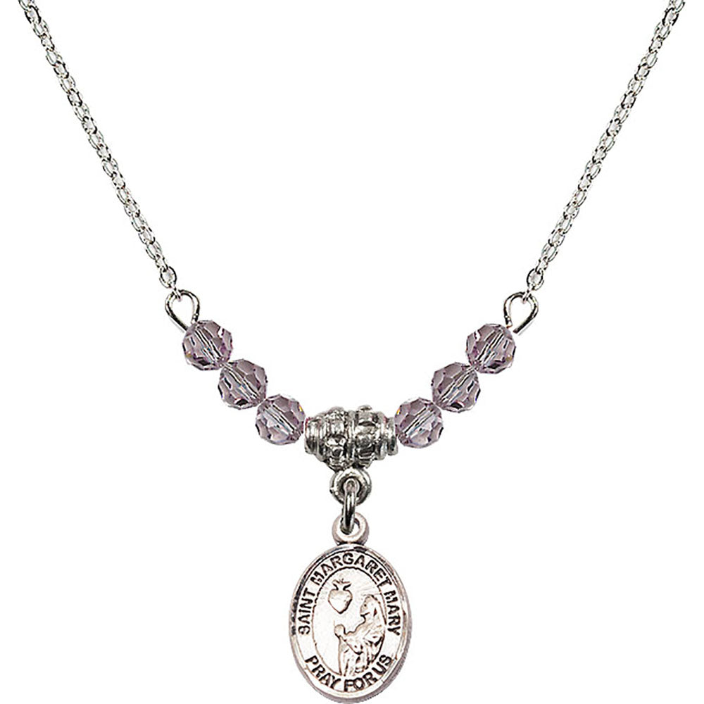 Sterling Silver Saint Margaret Mary Alacoque Birthstone Necklace with Light Amethyst Beads - 9420