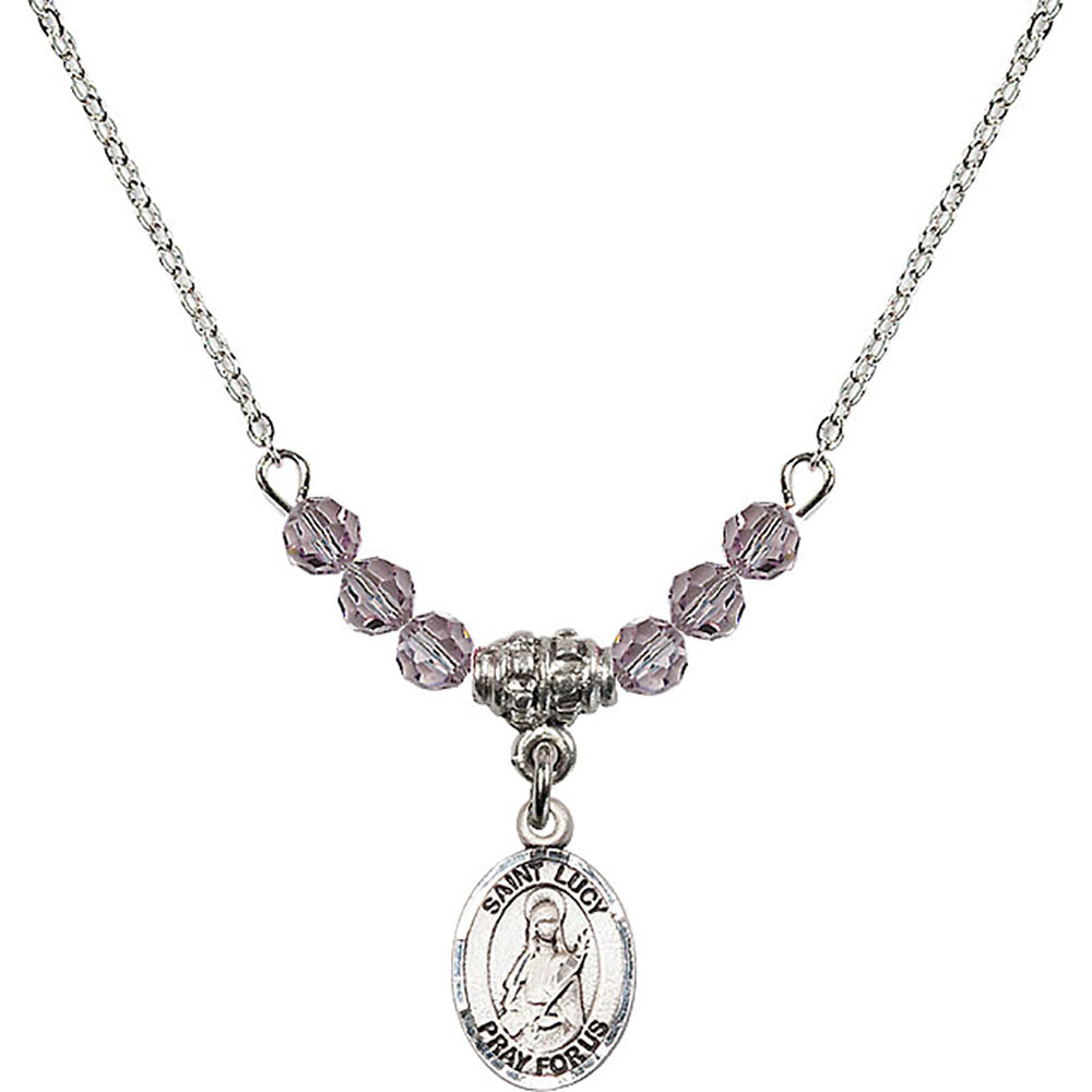 Sterling Silver Saint Lucy Birthstone Necklace with Light Amethyst Beads - 9422