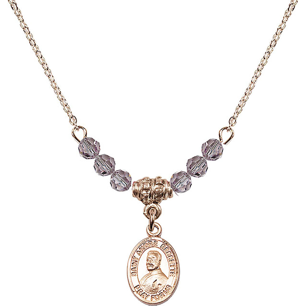 14kt Gold Filled Saint Andre Bessette Birthstone Necklace with Light Amethyst Beads - 9424
