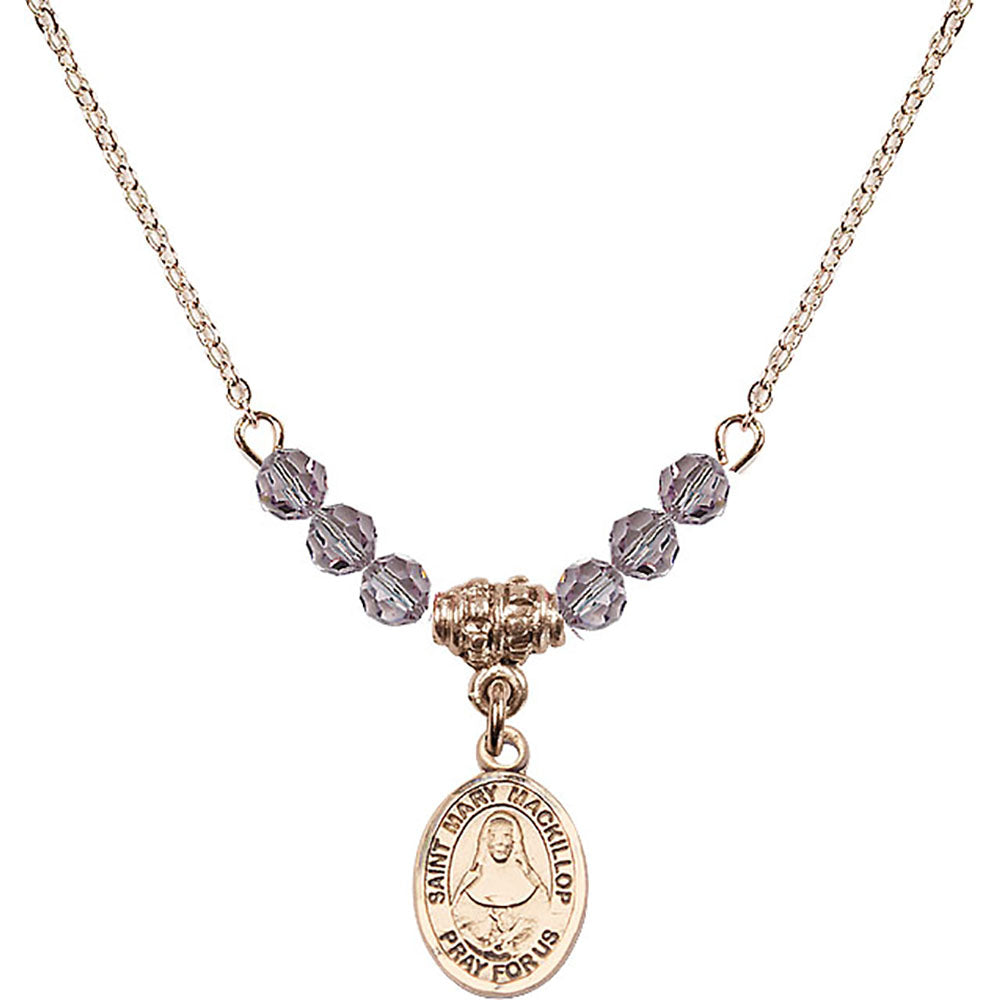 14kt Gold Filled Saint Mary Mackillop Birthstone Necklace with Light Amethyst Beads - 9425